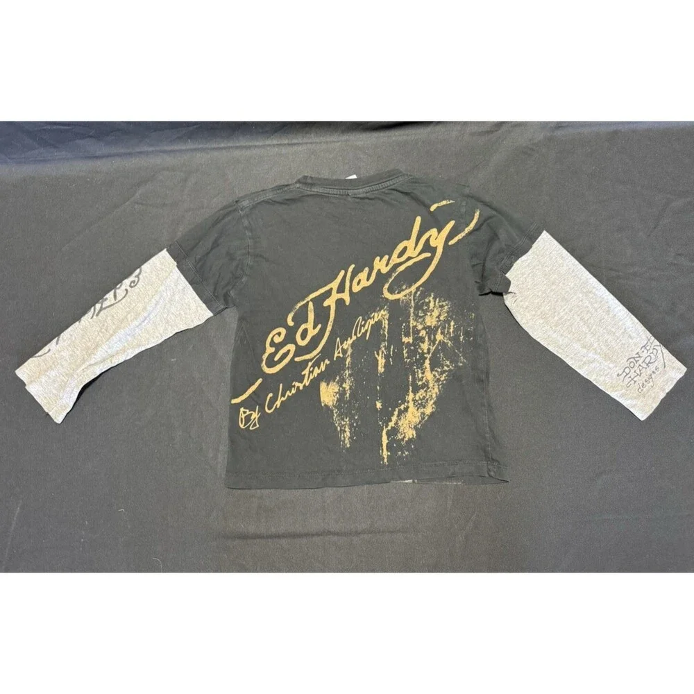 Y2K Ed Hardy Christian Audigier Tiger Graphic Long Sleeve Hollywood Youth Small
